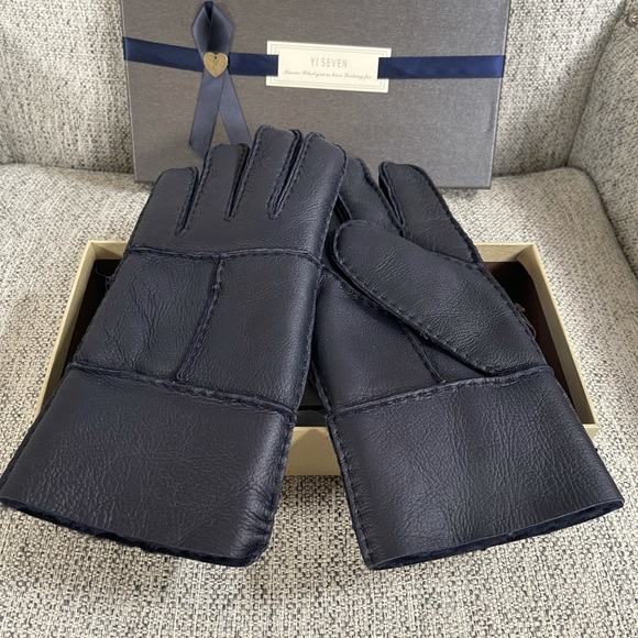 Yiseven Men’s 100% Leather Gloves sz M Navy Blue - Picture 4 of 9